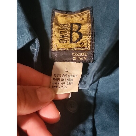 Bruno Men’s L Green Sueded Microfiber Button Up Shirt Long Sleeve Pockets - Picture 6 of 7